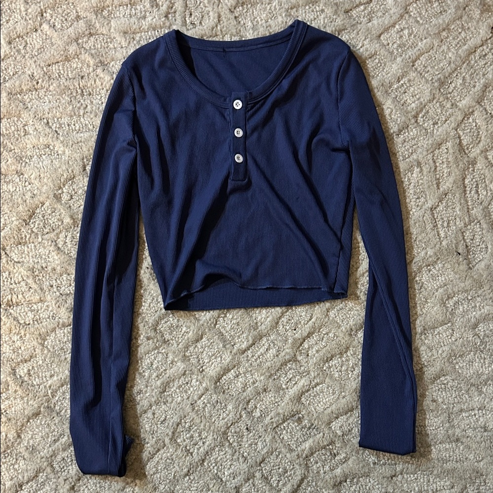 Navy Blue Long Sleeve Henley Top